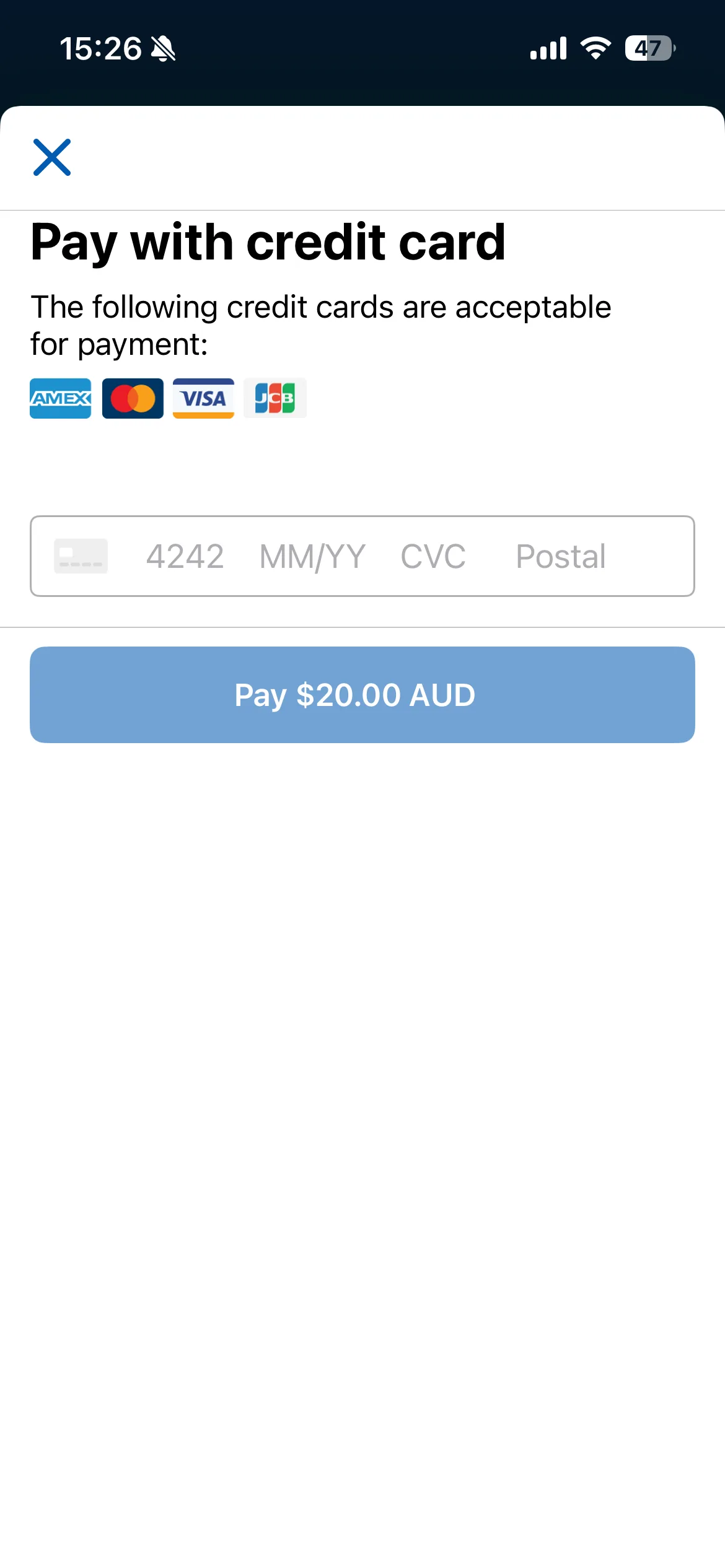 AustralianETAアプリの支払い画面