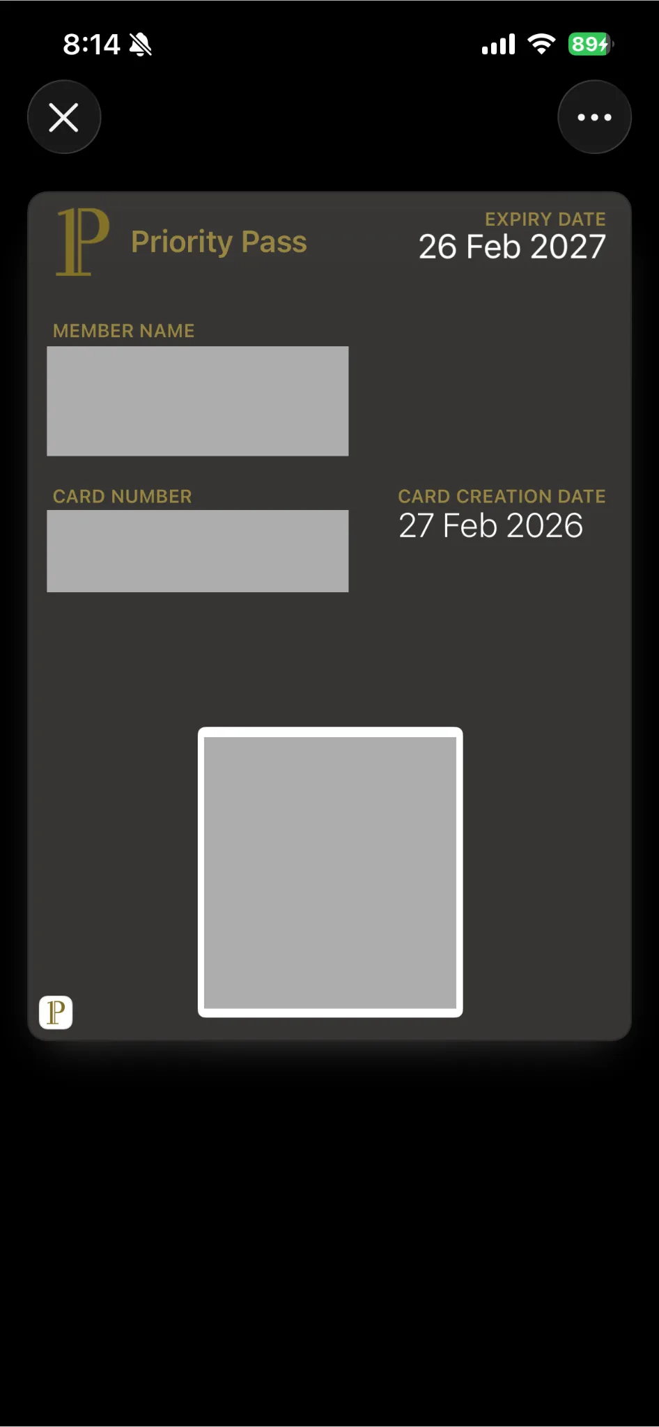 スマートフォンに表示されたPriority Pass（プライオリティ・パス）アプリの会員証画面