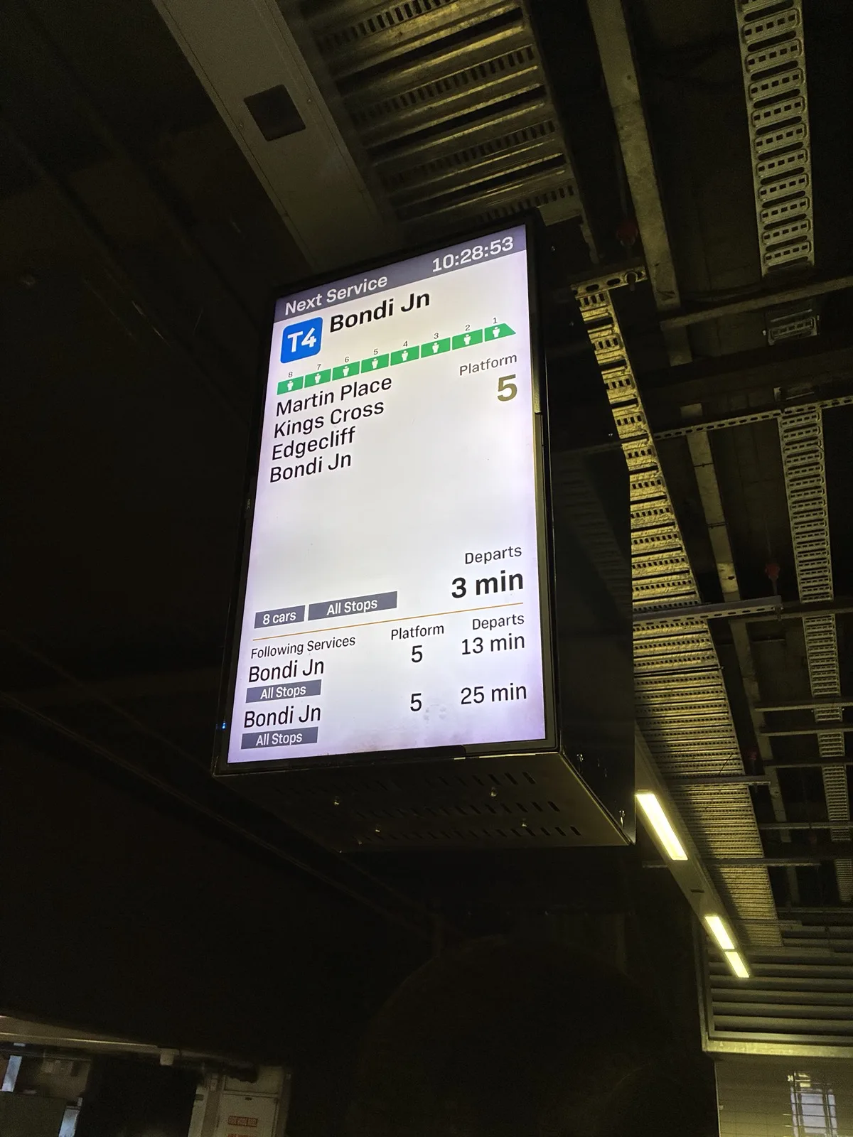 タウンホール駅でマーティン・プレイス方面の列車を確認した出発案内